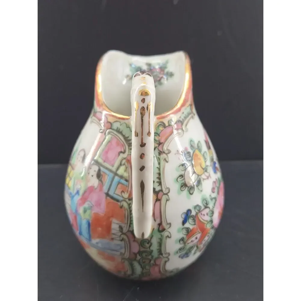Vtg Chinese Export Famille Rose Medallion Porcelain Hand Painted Creamer Pitcher